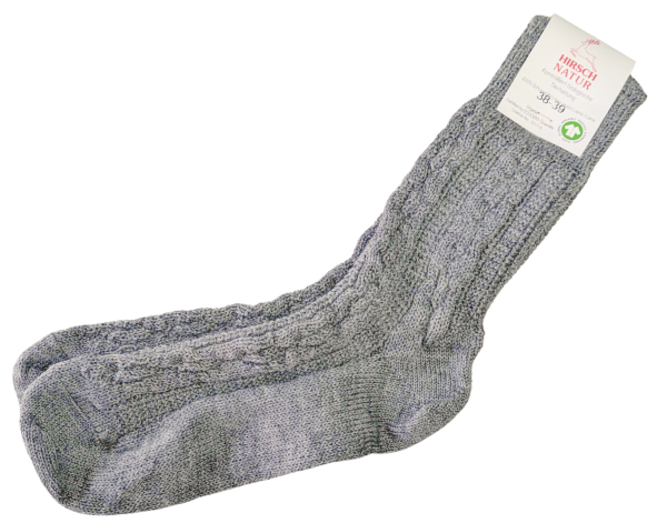 Zopfmuster Socken aus reiner Schurwolle bio hirsch natur hellgrau